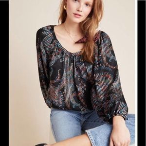 Anthropologie Madeira Burnout Satin‎ Blouse NWT